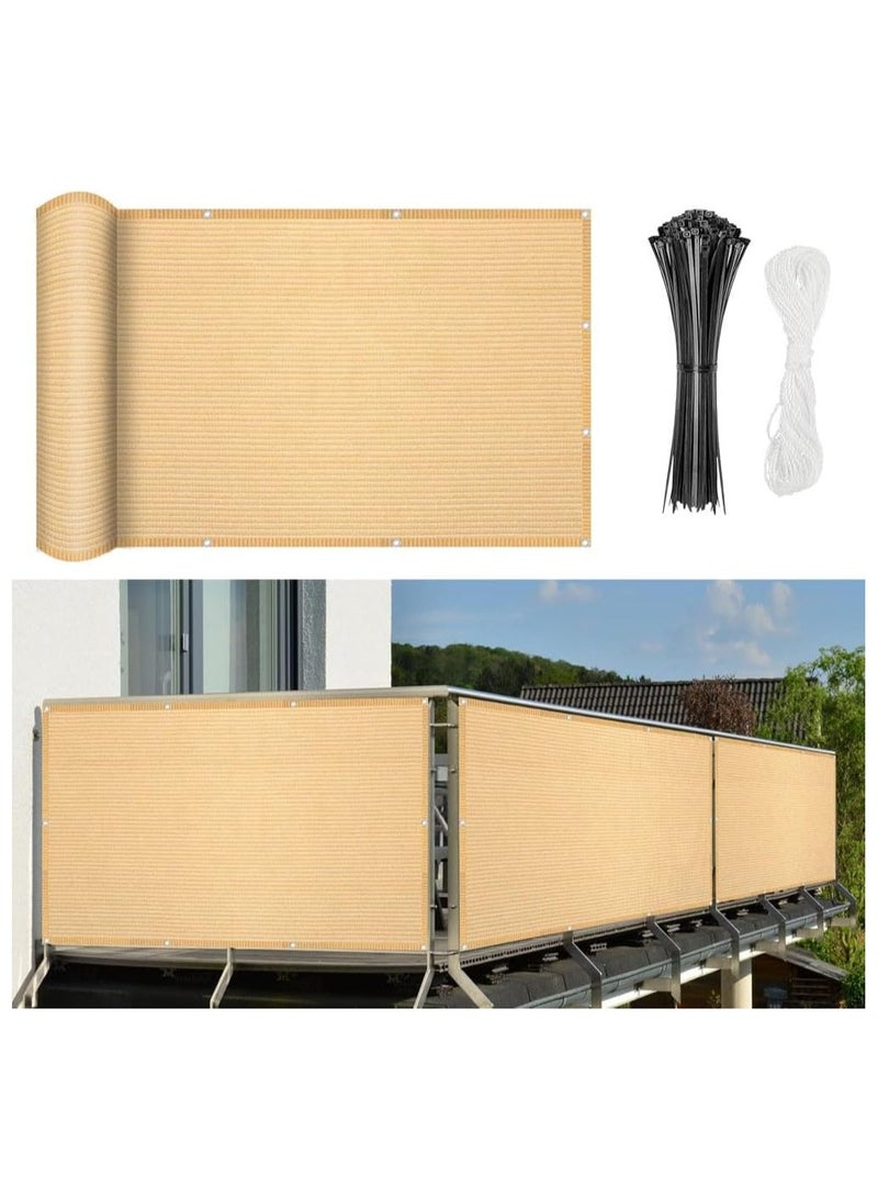 LINGWEI Excefore Balcony Screen Privacy Fence Cover 90 x 500 cm Sand Fence Netting Mesh Shade Cloth Fabric UV Protection for Apartment Balcony Railing Porch Outdoor Included Cable Ties Rope - Image 1