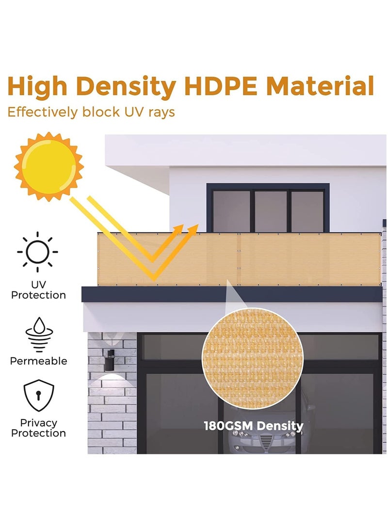 LINGWEI Excefore Balcony Screen Privacy Fence Cover 90 x 500 cm Sand Fence Netting Mesh Shade Cloth Fabric UV Protection for Apartment Balcony Railing Porch Outdoor Included Cable Ties Rope - Image 5