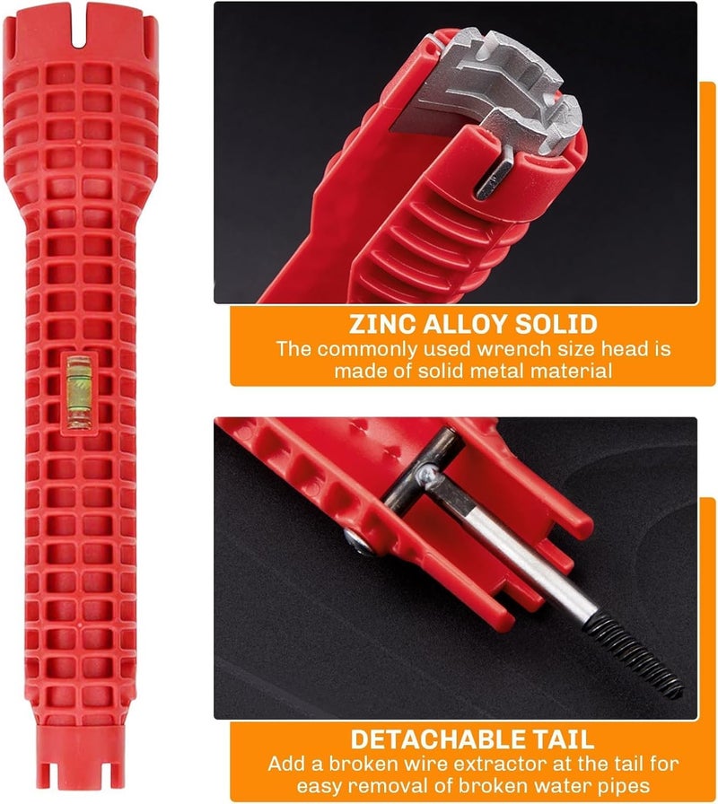 JIVRIX (1 Pcs 8 In 1 Plumbing Installation & Removal Tool – Universal Sink Faucet Basin Wrench with Non Slip Grip – Durable Multi Purpose Pipe Nut Wrench for Home, Bathroom, Kitchen & Laundry Repairs - Image 3