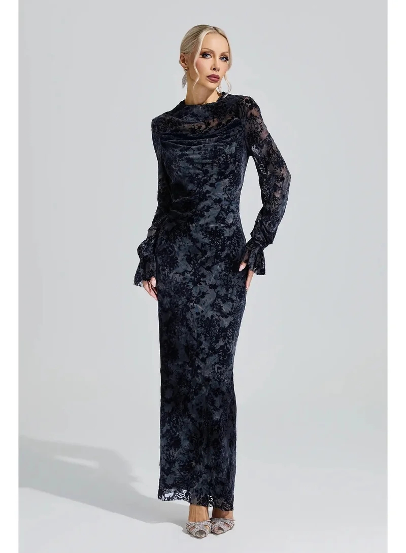 Catchall Themis  Black Lace Velvet Maxi Dress