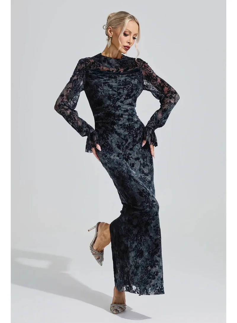Catchall Themis  Black Lace Velvet Maxi Dress