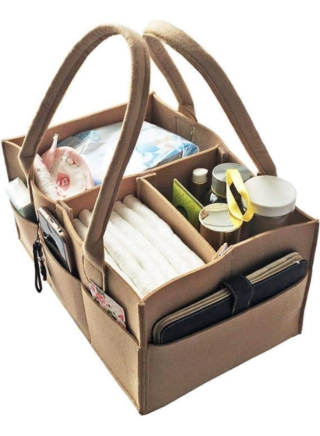 Baby Diaper Caddy Organizer Bag Storage Tote with Handles, Beige. - Image 5