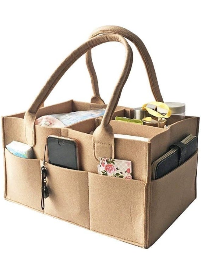 Baby Diaper Caddy Organizer Bag Storage Tote with Handles, Beige. - Image 3