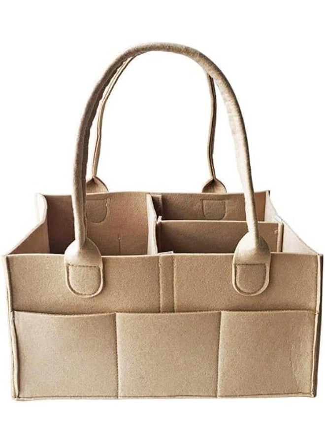 Baby Diaper Caddy Organizer Bag Storage Tote with Handles, Beige. - Image 1