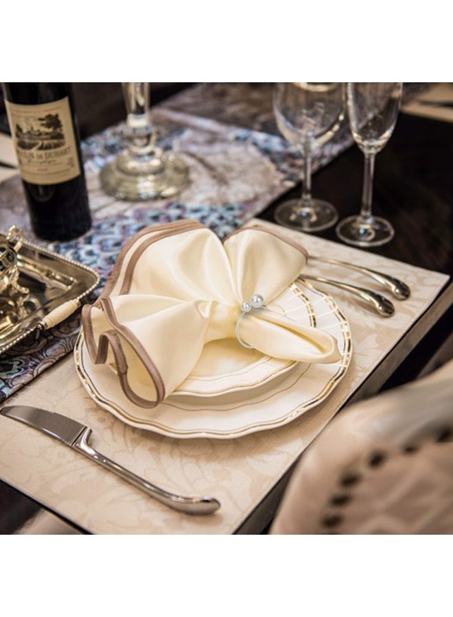 RTYY 10Pcs Pearl Napkin Rings Silver Napkin Holder Table Napkin Buckles for Dinning Table Setting- Pearl Napkin Rings for Holiday Party, Home Kitchen for Casual or Formal Occasion,Wedding Party Dinner Table Decoration - Image 5