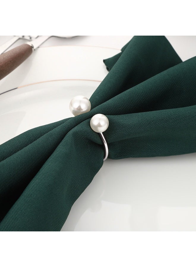 RTYY 10Pcs Pearl Napkin Rings Silver Napkin Holder Table Napkin Buckles for Dinning Table Setting- Pearl Napkin Rings for Holiday Party, Home Kitchen for Casual or Formal Occasion,Wedding Party Dinner Table Decoration - Image 3