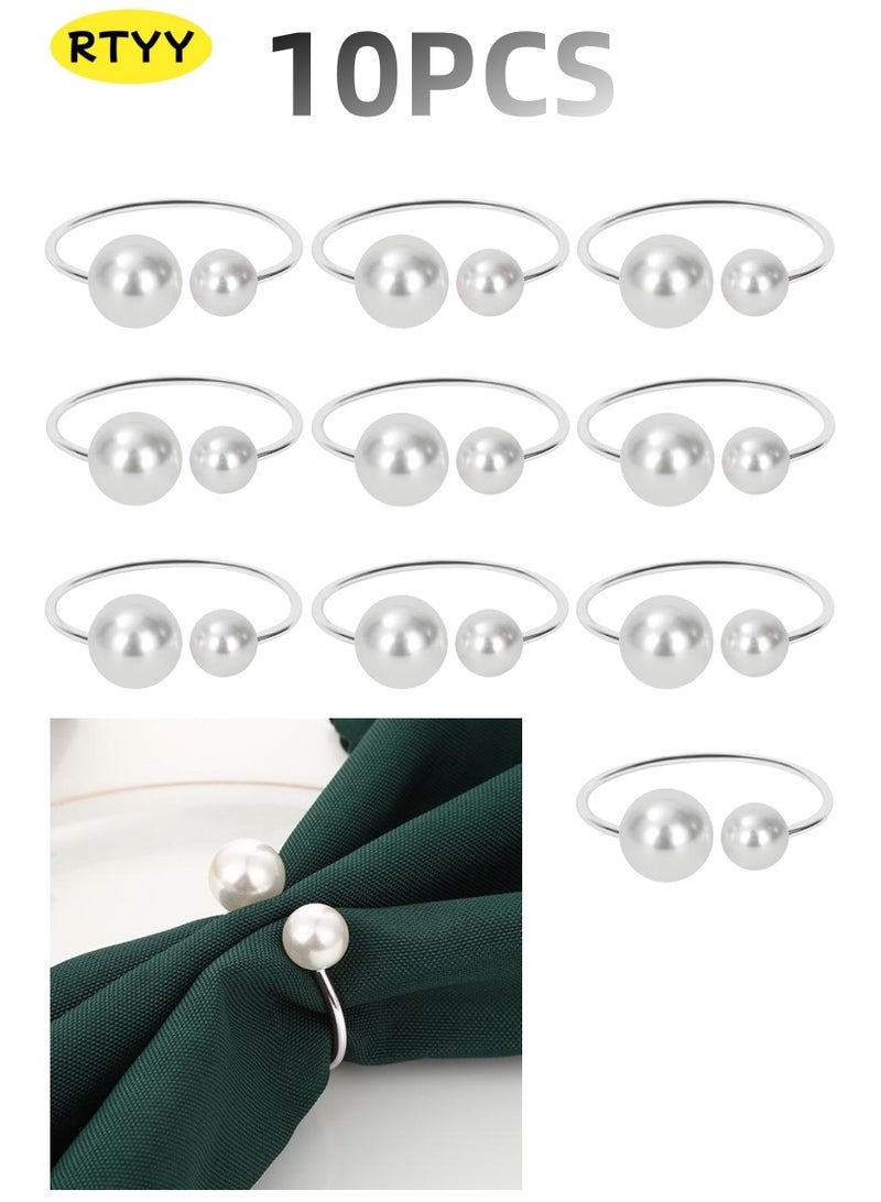 RTYY 10Pcs Pearl Napkin Rings Silver Napkin Holder Table Napkin Buckles for Dinning Table Setting- Pearl Napkin Rings for Holiday Party, Home Kitchen for Casual or Formal Occasion,Wedding Party Dinner Table Decoration - Image 1