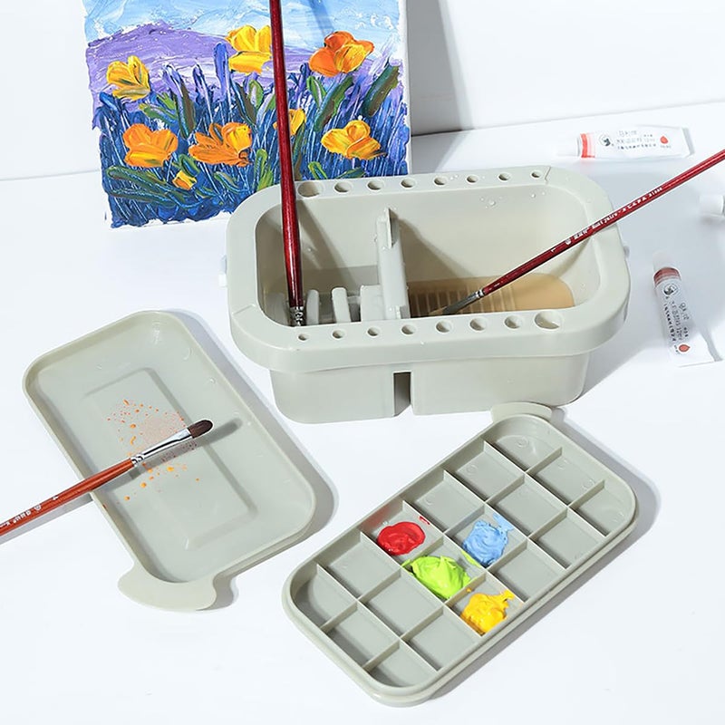 ZLY Paint Brush Cleaner Palett Basin with 10 PCS Paint Brushes,Paints Brush Holder and Organizers with Palette for Acrylic, for Watercolor and Water Based Paints (Gery) - Image 5