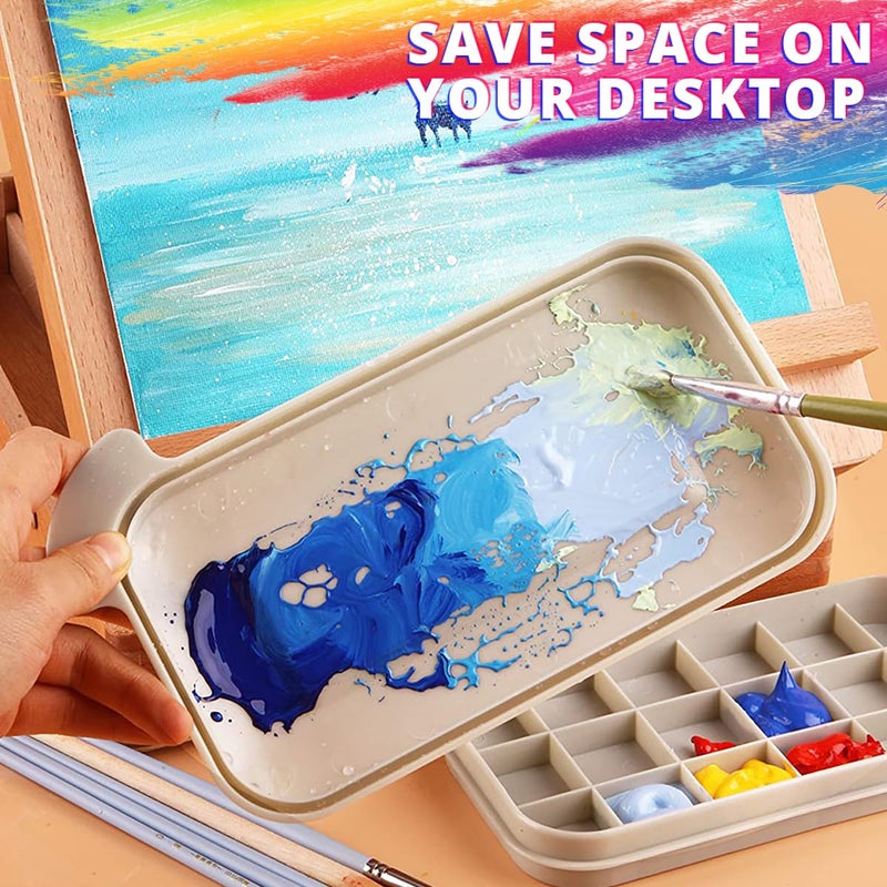 ZLY Paint Brush Cleaner Palett Basin with 10 PCS Paint Brushes,Paints Brush Holder and Organizers with Palette for Acrylic, for Watercolor and Water Based Paints (Gery) - Image 2