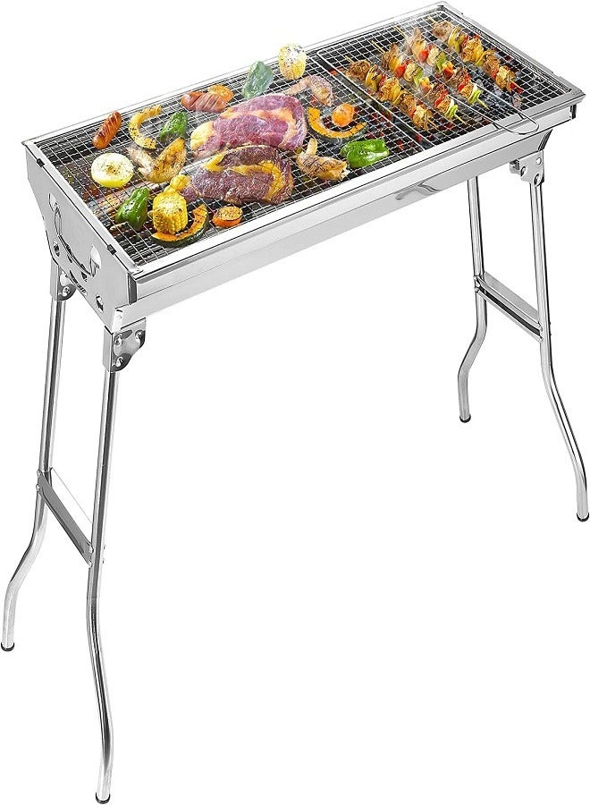 Stainless Steel Charcoal Grill with Stand, Foldable and Portable Charcoal Grill (73cm x 33cm x 70cm) - Image 1