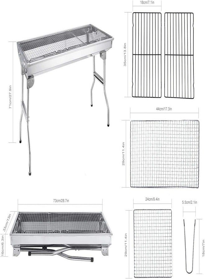 Stainless Steel Charcoal Grill with Stand, Foldable and Portable Charcoal Grill (73cm x 33cm x 70cm) - Image 4