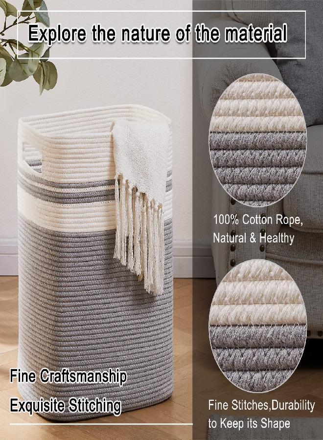 OIAHOMY OIAHOMY Laundry Hamper-Laundry Basket,Tall Cotton Storage Basket with Handles,Decorative Blanket Basket for Living room,Collapsible Large Basket for Toys,Pillows,Clothes Organizer-16x13x22in-Gray  - Image 3