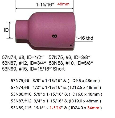 RIVERWELD TIG Gas Lens Alumina Nozzle Ceramic Cups Jumbo Large Diameter 57N74 8# 1/2" 12.5mm Orifice for PTA DB SR WP 9 17 18 20 25 26 TIG Welding Torch Pack of 5 - Image 2