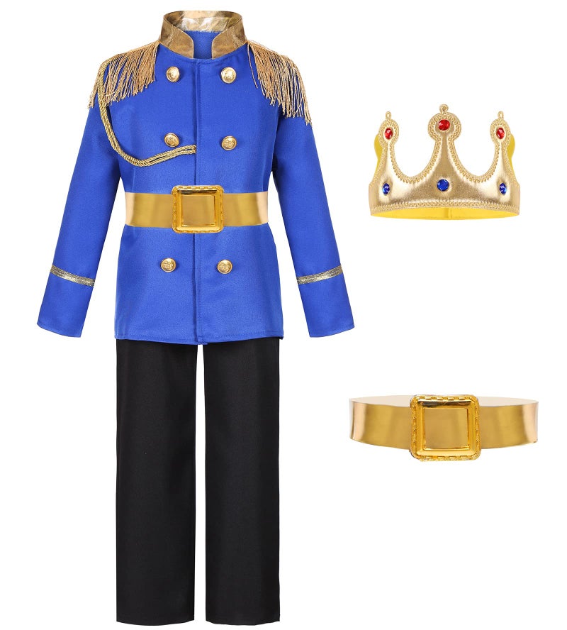 Dormstop Boys Prince Charming Costume Kids Royal Prince Dress Up for Cosplay Fairytale Ball Halloween Birthday Party Outfit (Blue, 9-10 Years) - Image 4