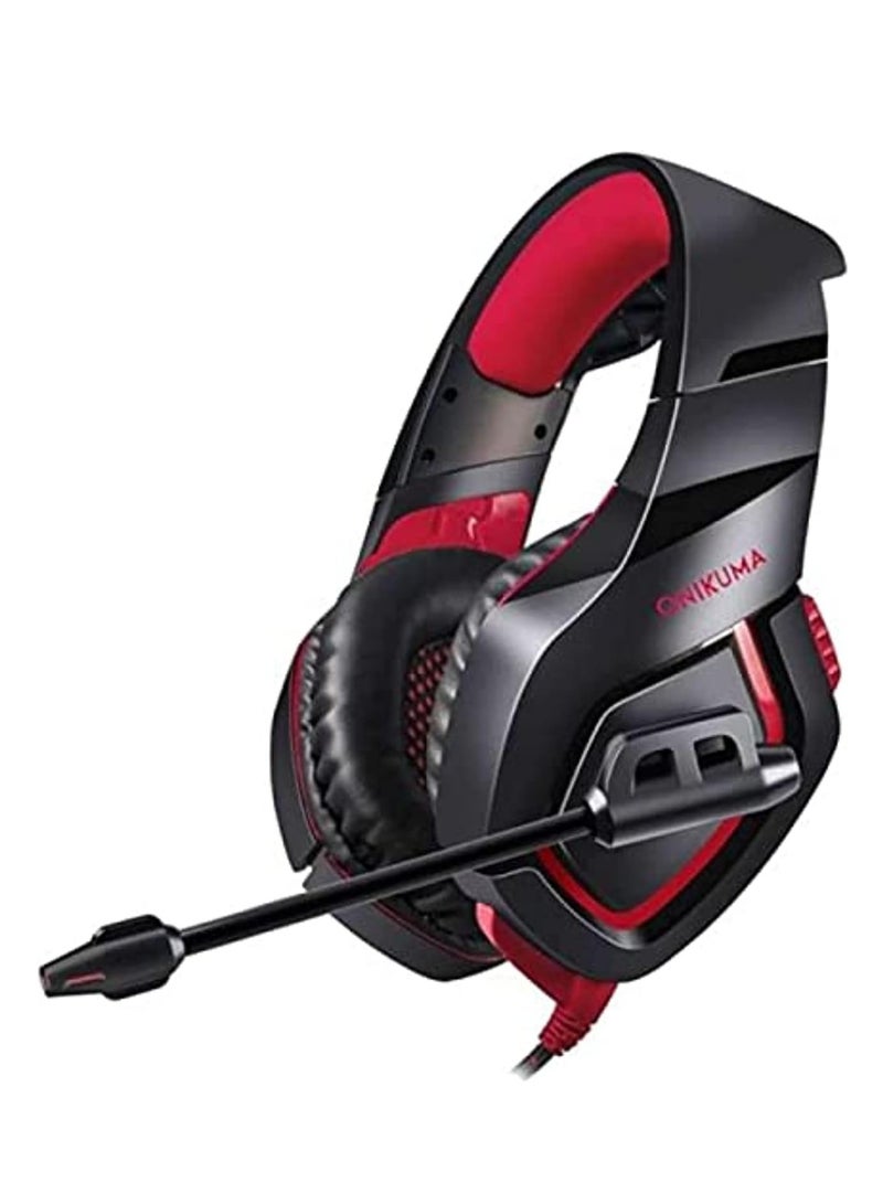 onikuma Gaming Headphone Onikuma K1B Wired Gaming Headset With Stereo Surround Sound ,Led Light(Black/Red),Over Ear - Image 1