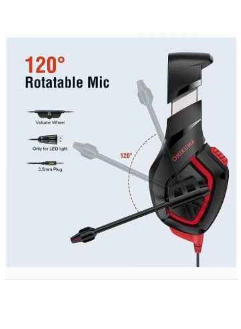 onikuma Gaming Headphone Onikuma K1B Wired Gaming Headset With Stereo Surround Sound ,Led Light(Black/Red),Over Ear - Image 4
