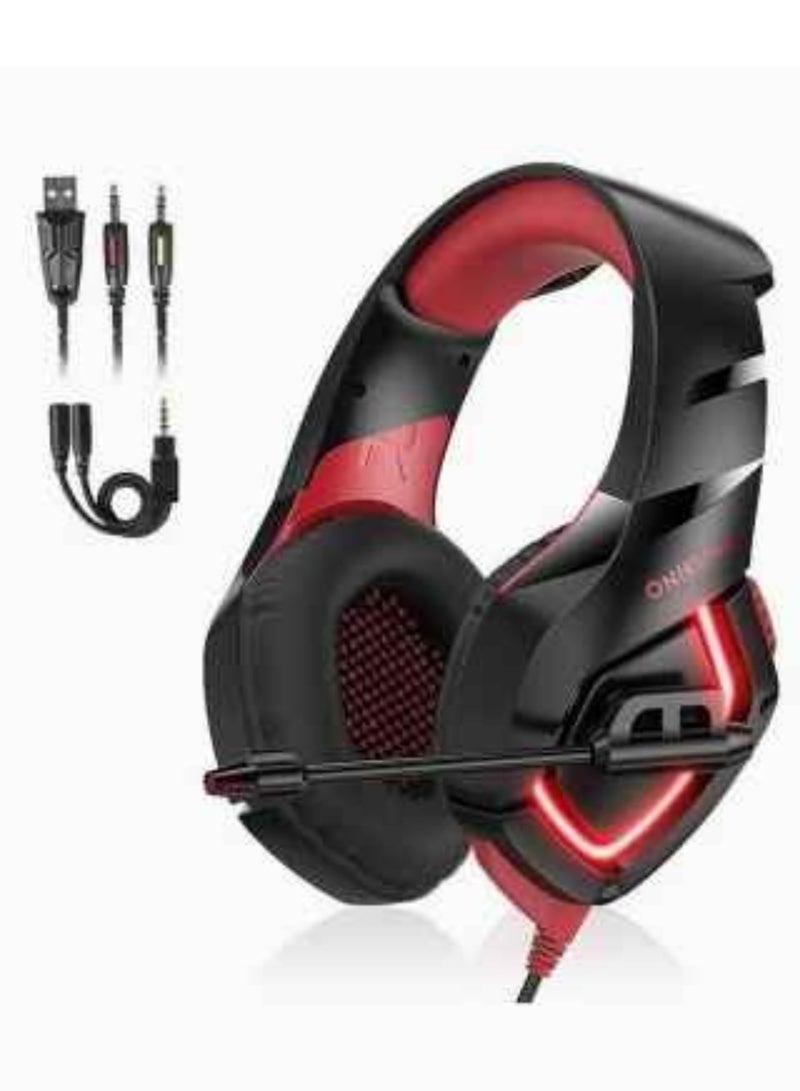 onikuma Gaming Headphone Onikuma K1B Wired Gaming Headset With Stereo Surround Sound ,Led Light(Black/Red),Over Ear - Image 2