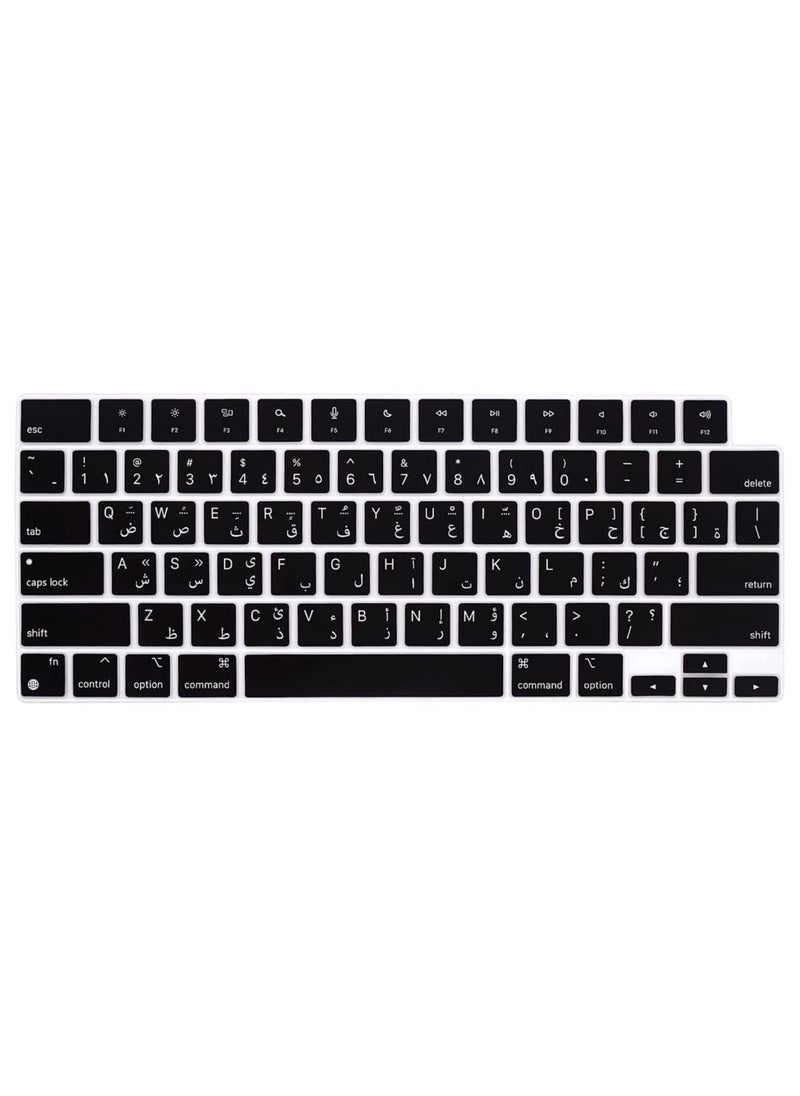 AMM US Version Arabic/English Silicone Keyboard Cover Compatible with MacBook New Air 13.6" & 15.3" M4/M3/M2 Model:-A3113/A2681/A2941/A3114 Release 2024/2023/2022"& MacBook Pro 14.2" & 16.2" M4/M3/M2/M1 Model:- A3112/A3185/A3401/A2992/A2918/A2779/A2442/ A3403/A3186/A2991/A2780/A2485 Release 2024-2021" Black  - Image 1