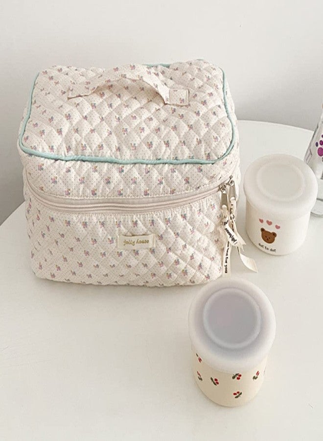Cessfle Kawaii Cotton Makeup Bag Large Travel Cosmetic Bag Quilted Coquette Makeup Pouch Aesthetic Floral Toiletry Bag 8vg2lf1ag5bu7ht4D0302 - Image 2