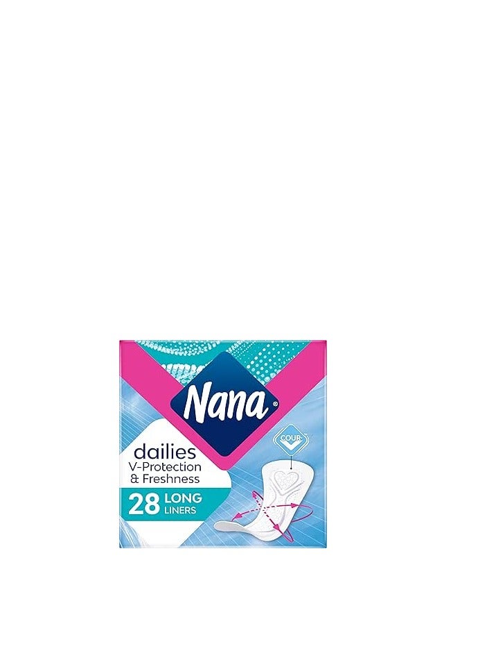 فوط يومية طويلة من نانا ديلي فريش فوط يومية طويلة قابلة للتنفس، منحنية ومناسبة للامتصاص - 28 قطعة