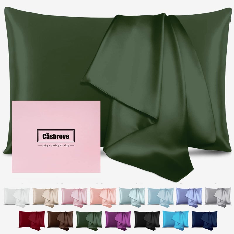 Silk Pillow Cases for Hair and Skin Mulberry Silk Pillowcase Soft Breathable Smooth Both Sided Natural Silk Pillow Cases with Zipper Beauty Sleep1 Pack for GiftStandardGreen