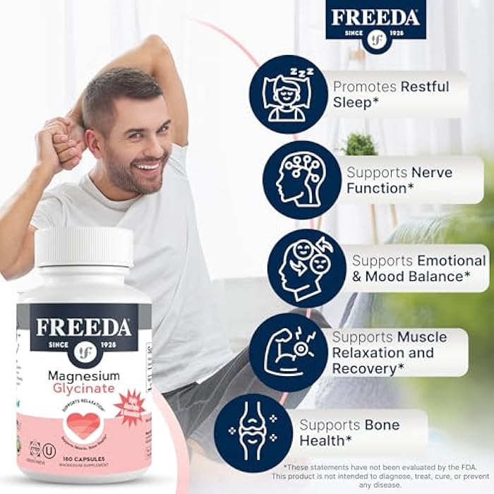 Freeda Magnesium Glycinate | High Absorption Chelated Magnesium | No Oxide | Supports Sleep, Muscle & Nerve Function | Non-GMO, Vegan, Kosher | Gentle on Digestion | 90 Capsules - Image 3