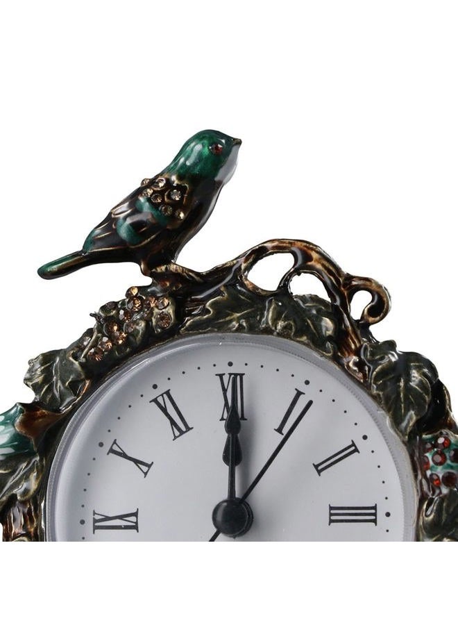 hobbyme Vintage Birds Retro Analog Table Clock European Retro Table Clock with a BirdEnamel Clock for Living Room and Bedroom Art Decor - Image 2