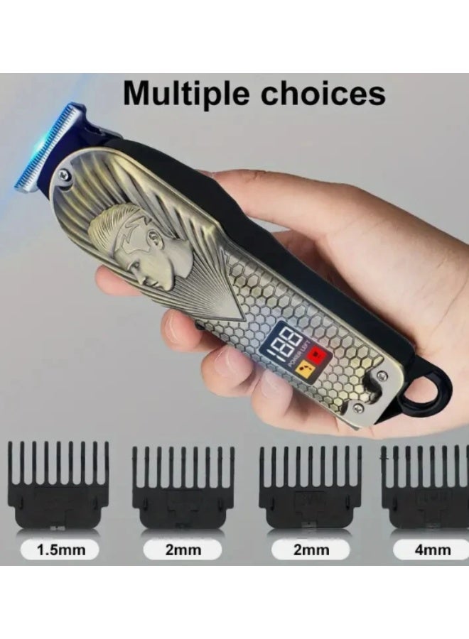 ماكينة حلاقة شعر كهربائية مع شاشة رقمية، تصميم فرعوني، تشمل 4 أمشاط و كابل USB، قابلة للشحن متعدده الاشكال - Image 4