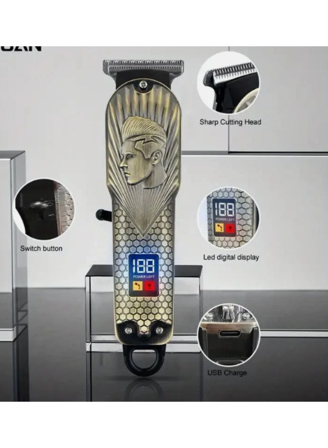 ماكينة حلاقة شعر كهربائية مع شاشة رقمية، تصميم فرعوني، تشمل 4 أمشاط و كابل USB، قابلة للشحن متعدده الاشكال - Image 3