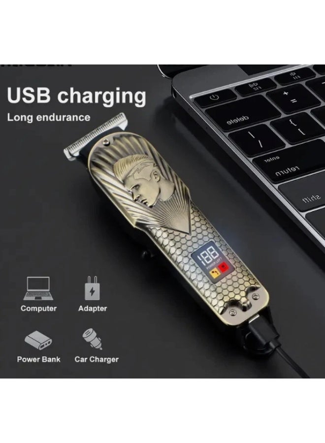 ماكينة حلاقة شعر كهربائية مع شاشة رقمية، تصميم فرعوني، تشمل 4 أمشاط و كابل USB، قابلة للشحن متعدده الاشكال - Image 2