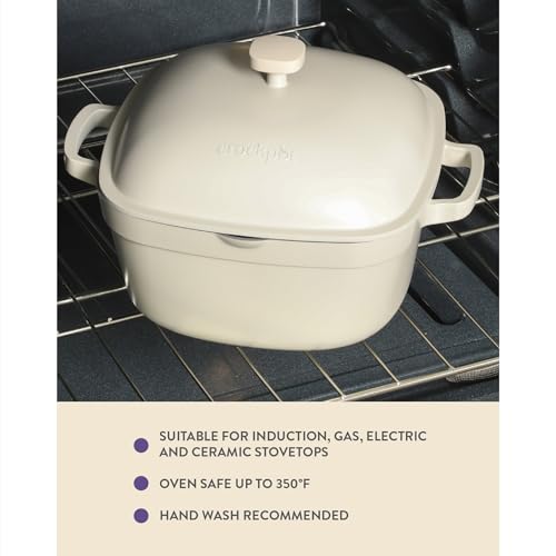 Crock-Pot Northvale Cast Aluminum Lightweight Durable 5.2 Quart Heavy Duty Dutch Oven Pot With Lid, Oven Safe, Dual Handles - Matte Linen White - Image 4