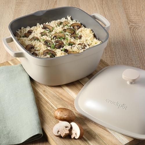 Crock-Pot Northvale Cast Aluminum Lightweight Durable 5.2 Quart Heavy Duty Dutch Oven Pot With Lid, Oven Safe, Dual Handles - Matte Linen White - Image 5