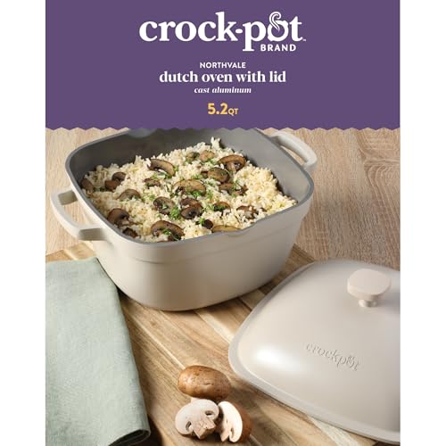 Crock-Pot Northvale Cast Aluminum Lightweight Durable 5.2 Quart Heavy Duty Dutch Oven Pot With Lid, Oven Safe, Dual Handles - Matte Linen White - Image 2