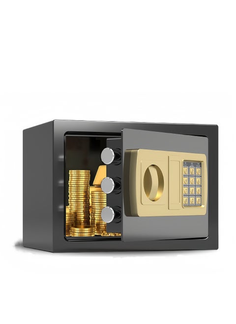 Safe Box with Digital Pin Code Keypad and Key Lock for Home Office Personal Use，Black，( 20 x 31 x 20cm )