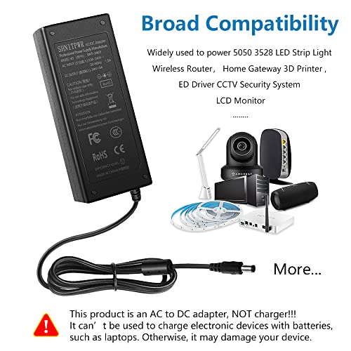 SHNITPWR 24V 3A DC Power Supply Adapter AC 100V~240V to DC 24 Volt 3 Amp 72W Converter Transformer 5.5x2.5mm Plug for 5050 3528 LED Strip Light 3D Printer LED Driver CCTV Security System LCD Monitor - Image 5
