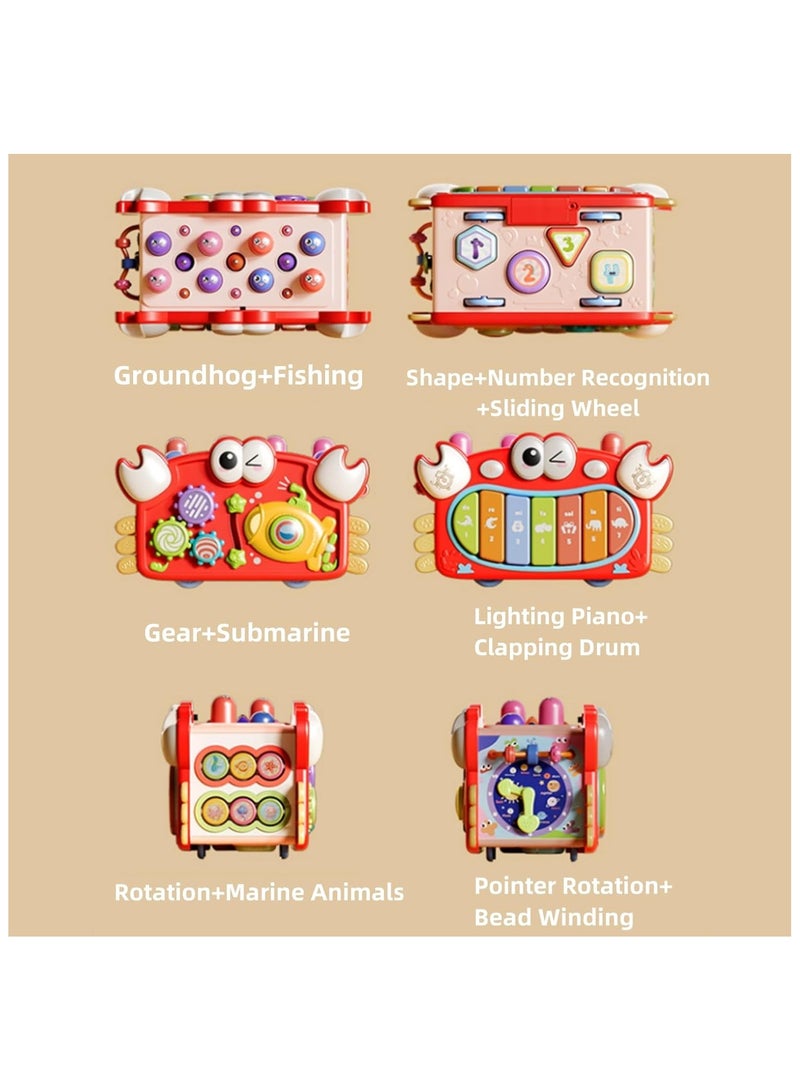 سوفام ألعاب سرطان البحر للأطفال بعمر عام واحد، 12 في مكعب نشاط مونتسوري، ألعاب التعلم الموسيقي المشغولة، صيد الأسماك، بيانو، طبول، فرز الأشكال، 12 3 سنة هدية عيد ميلاد (برتقالي) - Image 5