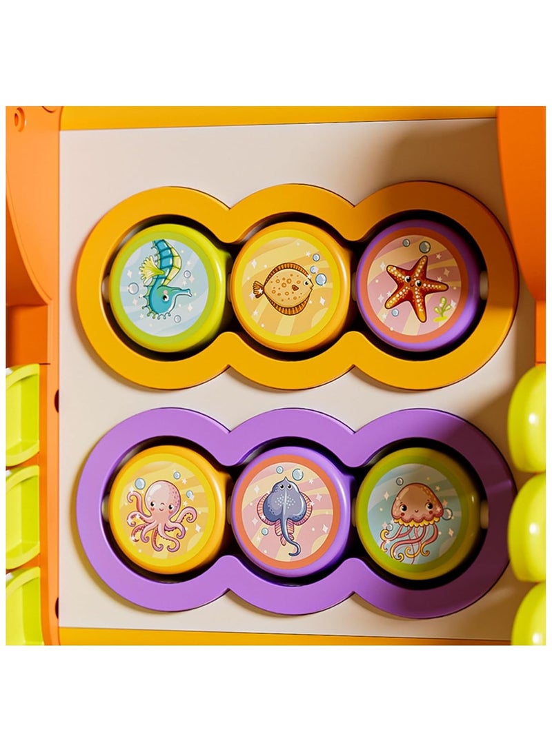 سوفام ألعاب سرطان البحر للأطفال بعمر عام واحد، 12 في مكعب نشاط مونتسوري، ألعاب التعلم الموسيقي المشغولة، صيد الأسماك، بيانو، طبول، فرز الأشكال، 12 3 سنة هدية عيد ميلاد (برتقالي) - Image 2