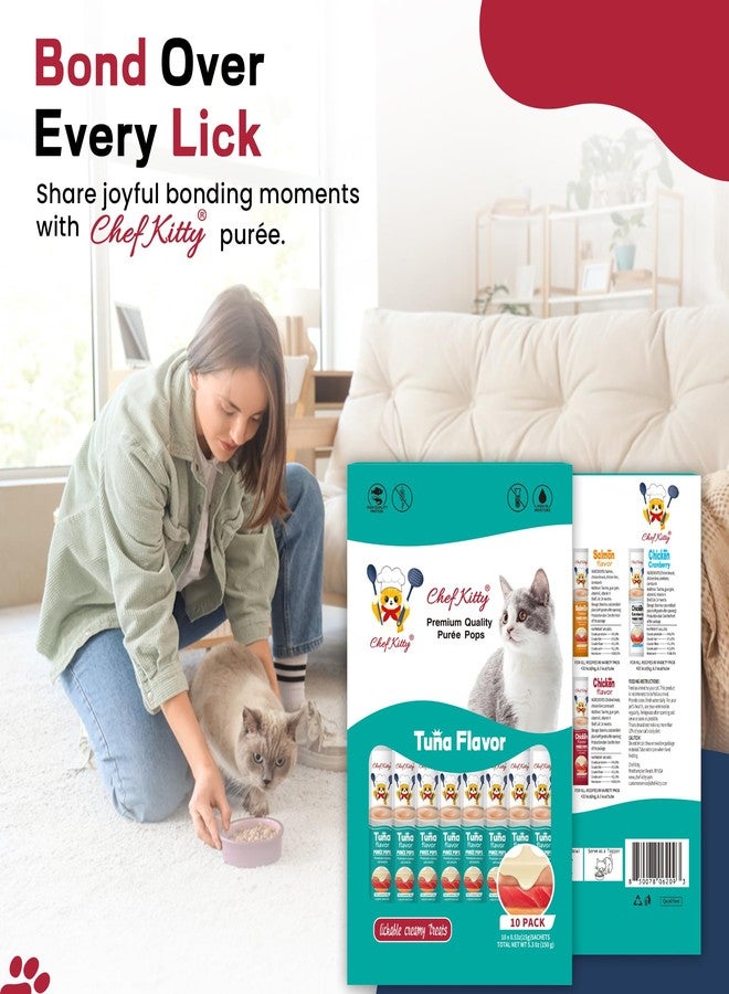 Chef Kitty Purée Pops, Cat Treats, Grain-Free, Lickable, Squeezable Creamy Cat Treat/Topper with Vitamin E & Taurine, 0.5 Ounces Each Tube, 10 Tubes, Tuna Flavor - Image 4