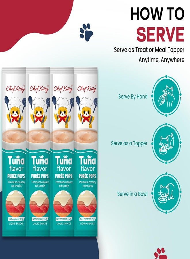 Chef Kitty Purée Pops, Cat Treats, Grain-Free, Lickable, Squeezable Creamy Cat Treat/Topper with Vitamin E & Taurine, 0.5 Ounces Each Tube, 10 Tubes, Tuna Flavor - Image 3