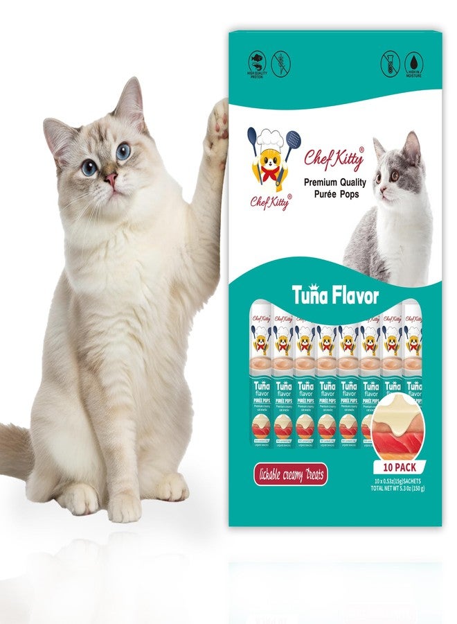 Chef Kitty Purée Pops, Cat Treats, Grain-Free, Lickable, Squeezable Creamy Cat Treat/Topper with Vitamin E & Taurine, 0.5 Ounces Each Tube, 10 Tubes, Tuna Flavor - Image 2