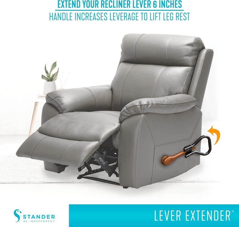 Stander Recliner Lever Extender, Oversized Grip Handle Adapter for Adults, Seniors, and Elderly, Extension Handle with Large Ergonomic Curve Grab Bar, Compatible with Wooden Recliner Handles - Black - Image 2