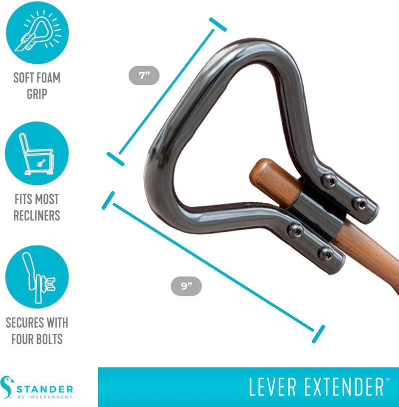 Stander Recliner Lever Extender, Oversized Grip Handle Adapter for Adults, Seniors, and Elderly, Extension Handle with Large Ergonomic Curve Grab Bar, Compatible with Wooden Recliner Handles - Black - Image 4