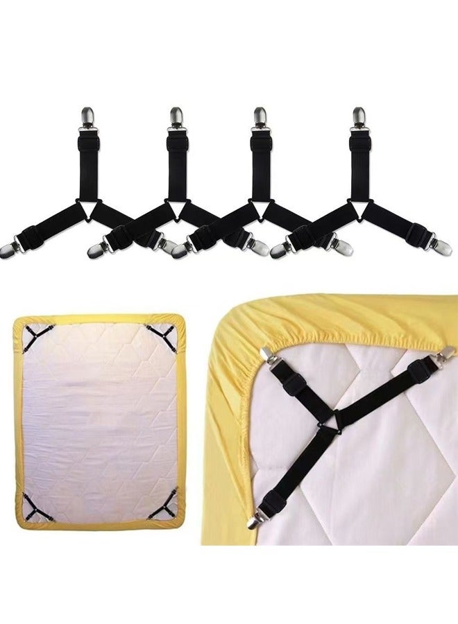 4PCS Adjustable Sheet Clips Fitted Sheet Straps Holder Elastic Fasteners with Metal Clips for Full Size Bed Bed Sheet Straps  - Image 1