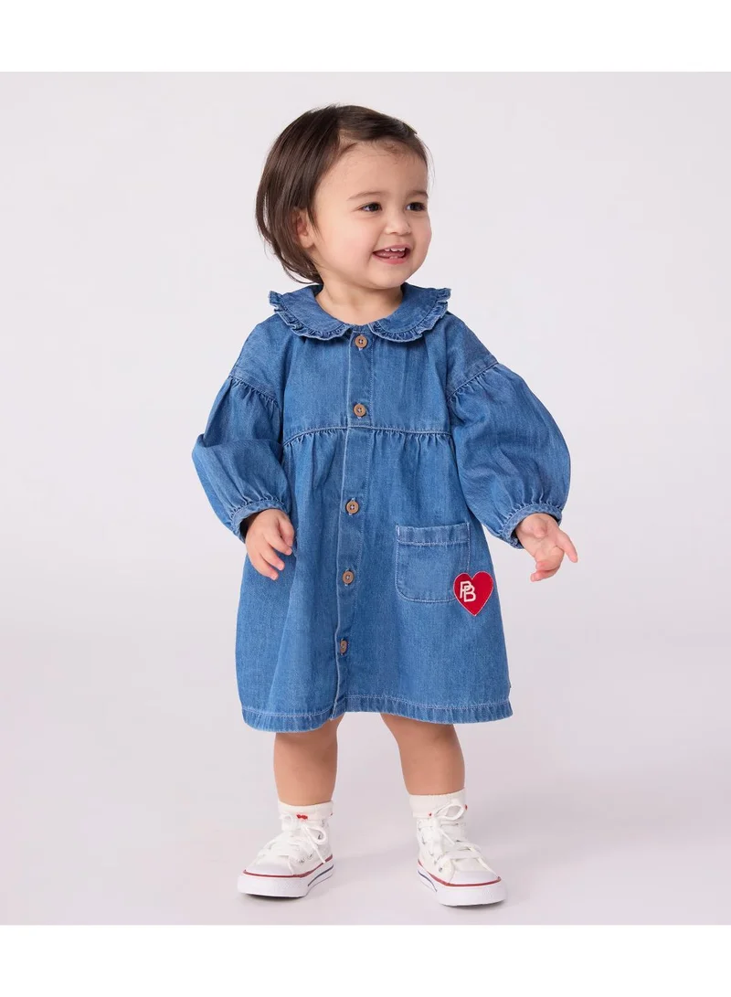 بيتي باتو Babies' long-sleeved denim dress with a collar