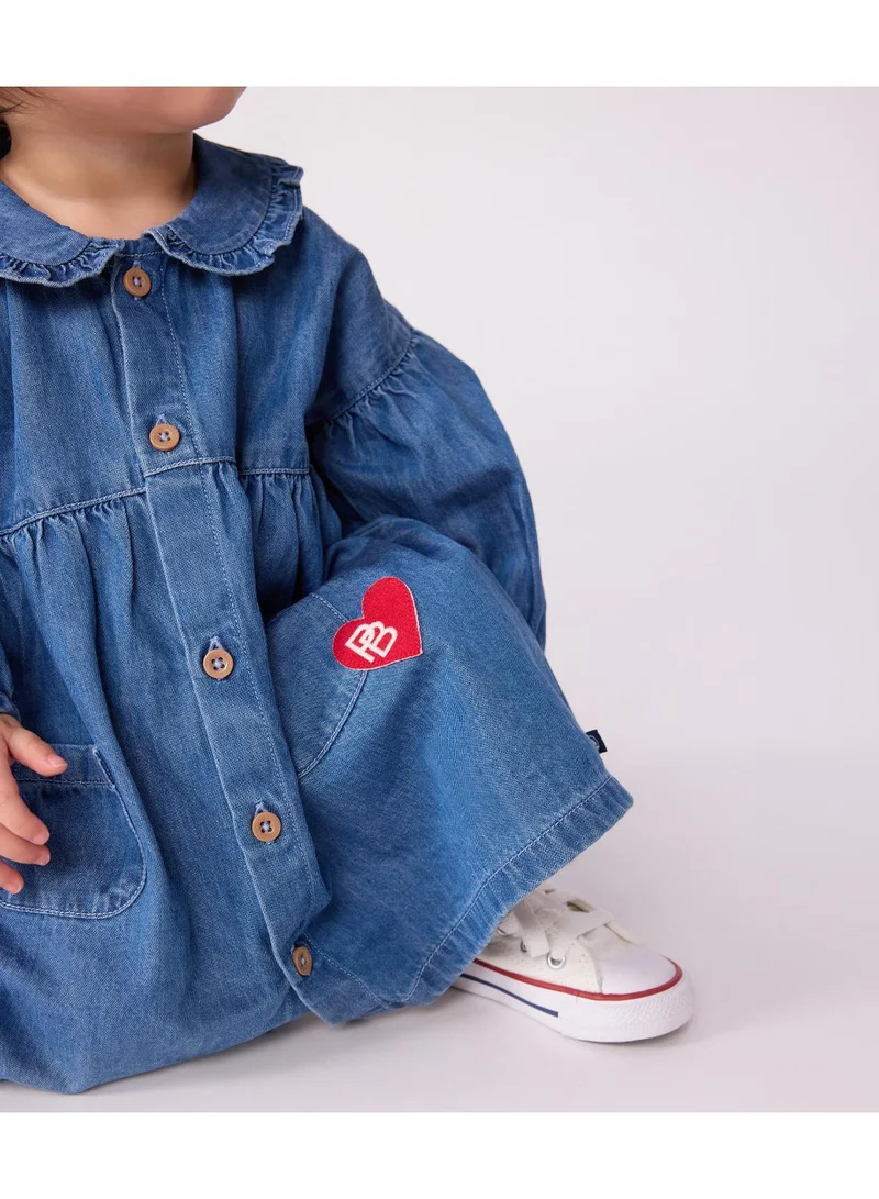 بيتي باتو Babies' long-sleeved denim dress with a collar