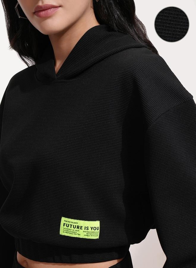 Tokyo Talkies Tokyo Talkies Solid Hooded Neck Top with Patch Detail and Shorts Co-Ords  - Image 5