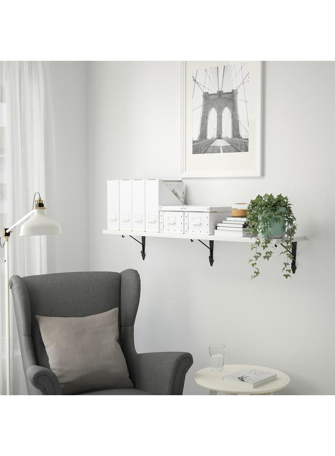 زبون رف حائط، خشب الحور المصبوغ باللون الأبيض، 120×30 سم - Image 3