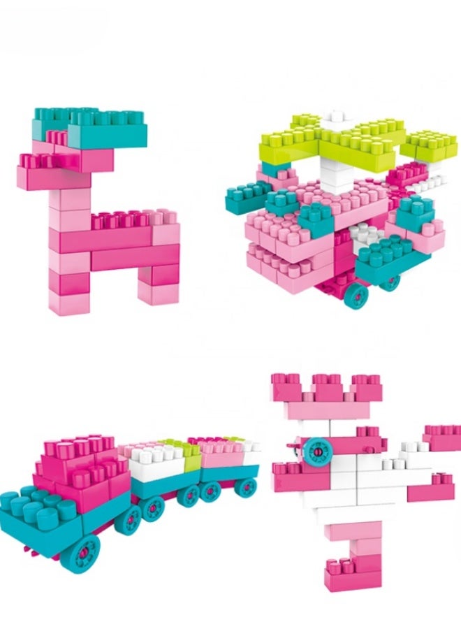 DAT 60-Piece Big Building Blocks Set for Kids – Wheels, Idea Guide & Stickers, Zipper Storage Bucket (Pastel Pink & Teal) | Ages 3+ - Image 4