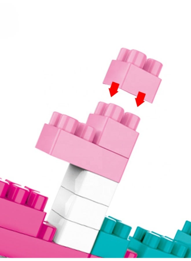 DAT 60-Piece Big Building Blocks Set for Kids – Wheels, Idea Guide & Stickers, Zipper Storage Bucket (Pastel Pink & Teal) | Ages 3+ - Image 3