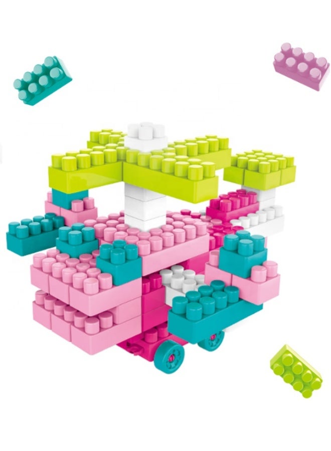 DAT 60-Piece Big Building Blocks Set for Kids – Wheels, Idea Guide & Stickers, Zipper Storage Bucket (Pastel Pink & Teal) | Ages 3+ - Image 5